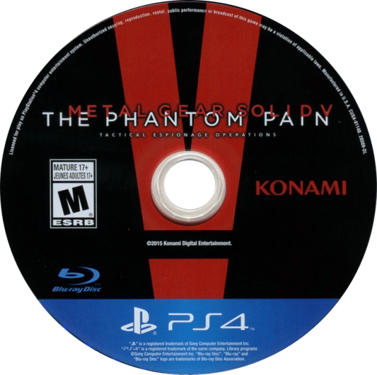 Retro Metal Gear Solid V The Phantom Pain PS4 inspired design featuring tactical stealth action aesthetic open world military infiltration cinematic espionage gameplay futuristic warfare Diamond Dogs mercenary operations Hideo Kojima masterpiece nostalgic stealth adventure presentation disc