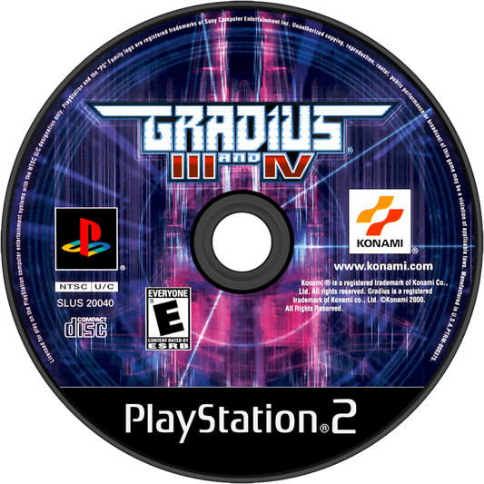 Gradius III and IV PlayStation 2 PS2 retro video game shoot em up disc (2000)