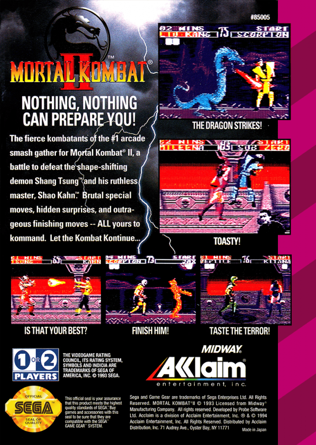 Mortal Kombat II back cover art for Sega Game Gear (GG) video game