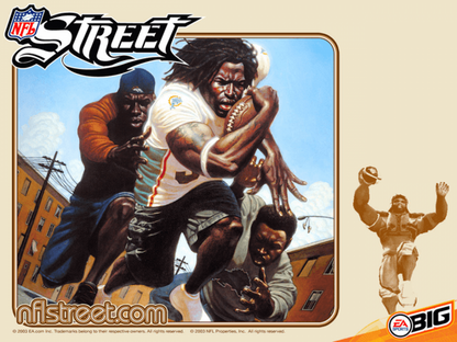 Promotional poster for NFL Street video game featuring athletes in action.