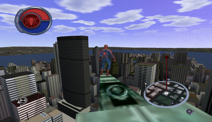 Spider-Man 2 Greatest Hits PlayStation 2 PS2 video game, open-world action adventure, superhero web-slinging gameplay, Marvel console title gameplay screenshot