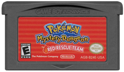 Pokemon Mystery Dungeon Red Rescue Team Game Boy Advance cartridge for retro video game featuring dungeon crawling adventure gameplay, Pokémon rescue missions, turn based exploration, randomly generated dungeons, beloved Pokémon characters, and classic handheld RPG action on GBA