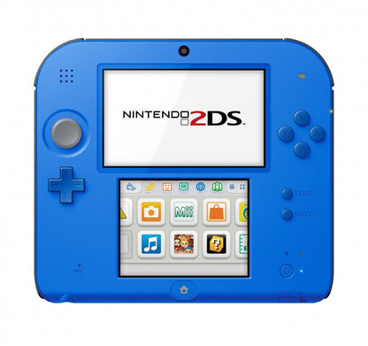 Nintendo 2DS Mario Kart 7 Bundle Electric Blue console featuring built-in Mario Kart 7 game, durable wedge design, and portable handheld gaming fun front of console