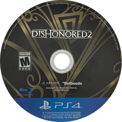 Dishonored 2 – PlayStation 4 (PS4) video game disc, stealth action-adventure by Arkane Studios