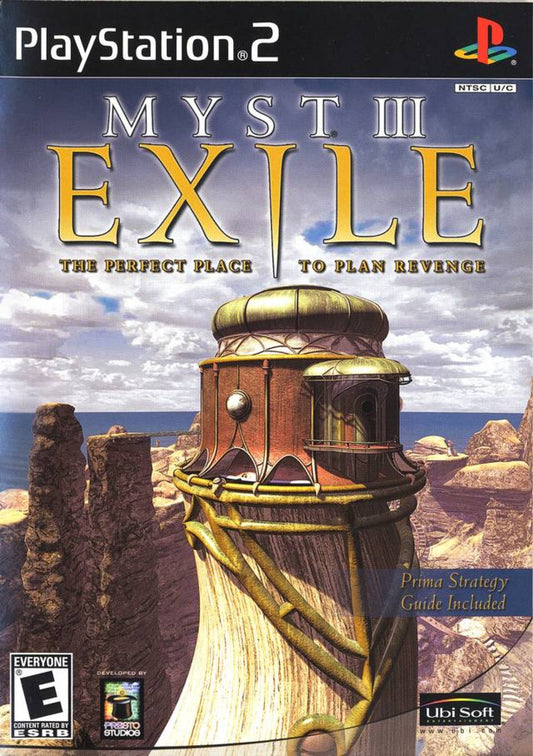 Myst III Exile PlayStation 2 PS2 video game, puzzle adventure, atmospheric exploration, classic Myst series title cover art