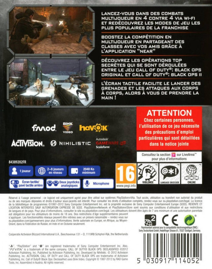 Call of Duty: Black Ops Declassified [Import] back cover art for PlayStation VITA (PS VITA) video game