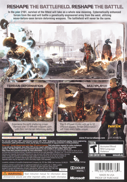 Fracture back of case for Xbox 360 (X360) sci-fi third-person shooter video game