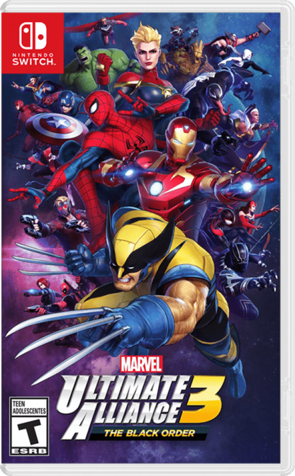 Marvel Ultimate Alliance 3 The Black Order cover art for Nintendo Switch action RPG game