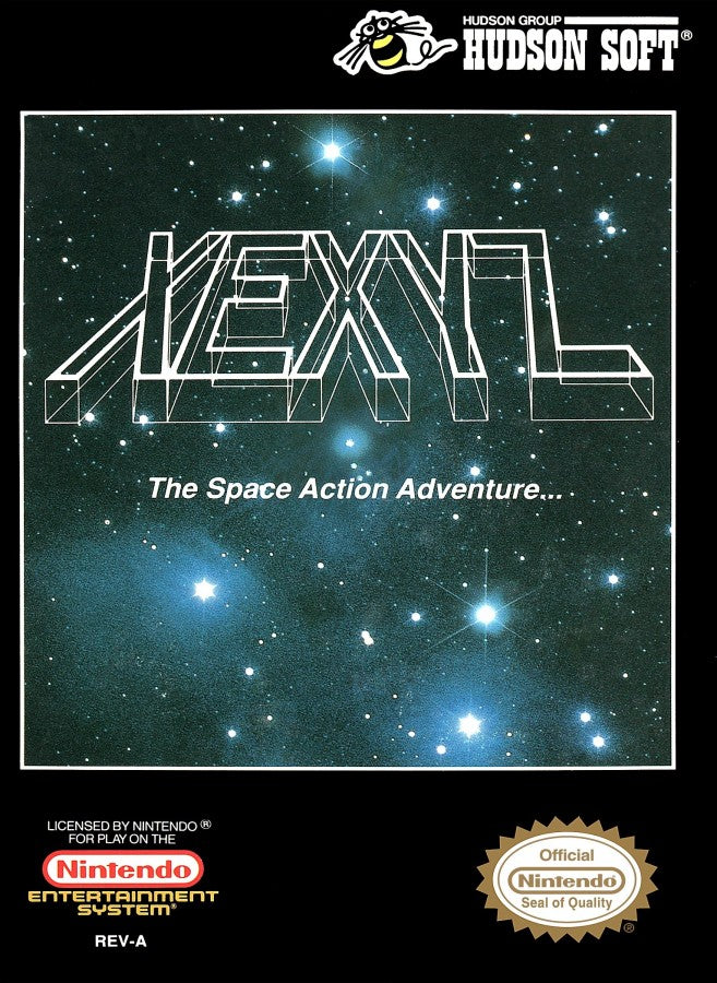 Xexyz retro NES video game Xexyz sci fi action platform shooter side scrolling arcade gameplay space combat classic console title Nintendo Entertainment System release cover art