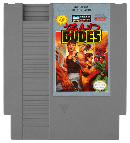 Bad Dudes retro NES video game Bad Dudes side scrolling beat em up action combat arcade style fighting cooperative gameplay classic console title Nintendo Entertainment System release cartridge