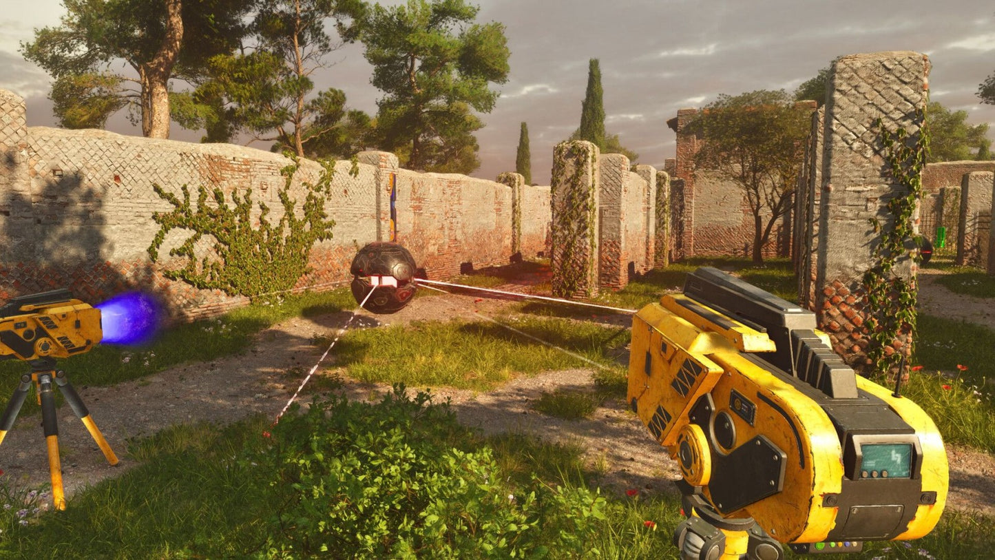 The Talos Principle Nintendo Switch inspired design featuring philosophical first person puzzle adventure aesthetic ancient ruins futuristic simulation environment logic based challenges thought provoking narrative exploration atmospheric sci fi presentation gameplay 