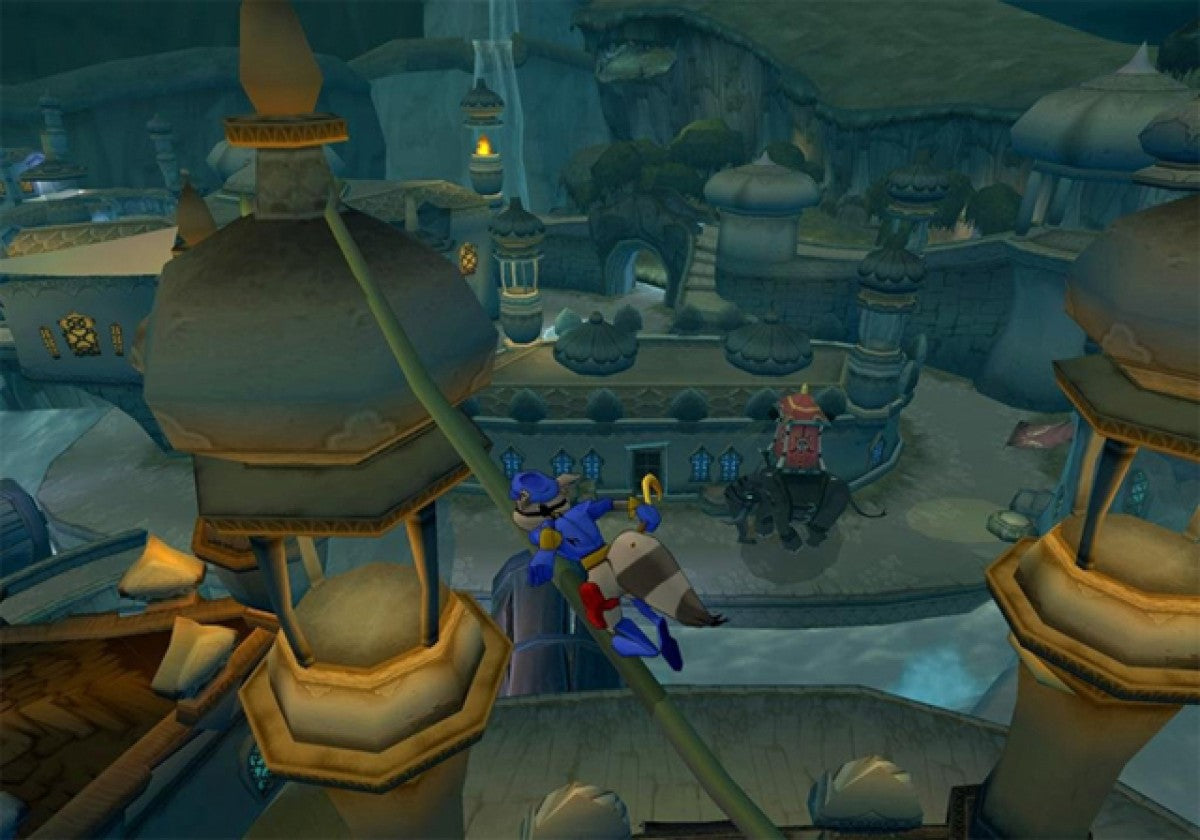 Sly 2 Band of Thieves PS2 Sony PlayStation 2 stealth platformer action adventure Sly Cooper gang heist missions Cooper Gang Bentley Murray cartoony cel shaded gameplay open world levels sneaking platforming PlayStation 2 software video game title gameplay