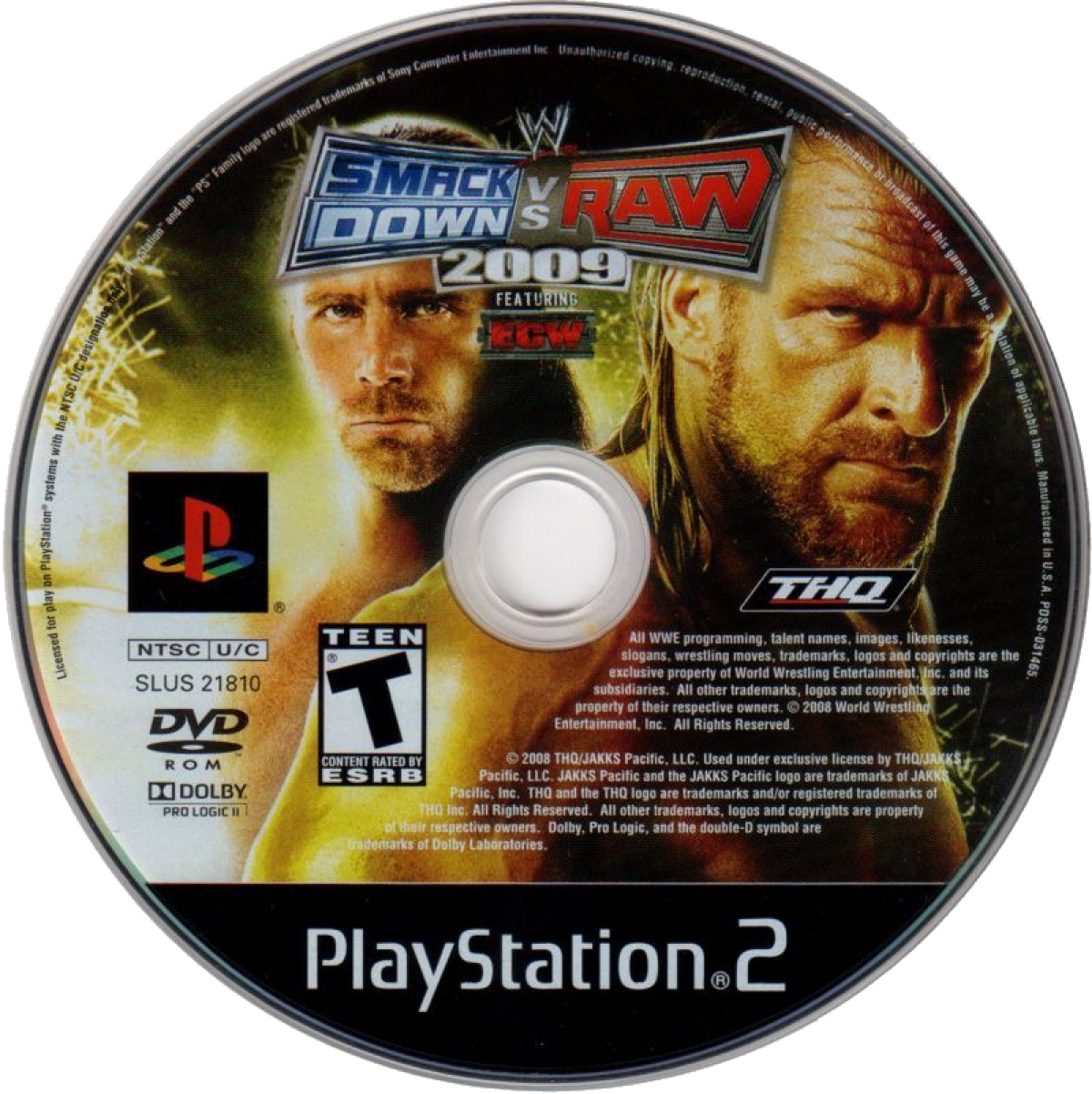 WWE SmackDown vs. Raw 2009 – PlayStation 2 (PS2) video game disc, pro wrestling.
