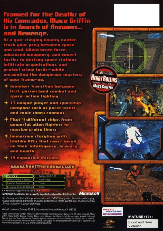 Mace Griffin: Bounty Hunter back cover art for Xbox (XBOX) video game