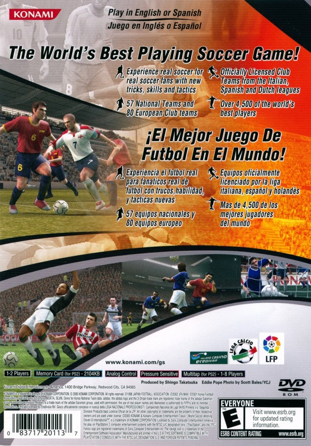 Winning Eleven 8 PlayStation 2 PS2 for soccer sports video game fans featuring realistic football matches international teams tactical gameplay passing shooting dribbling set pieces player management tournament modes and competitive multiplayer action collectible gaming appeal back cover art