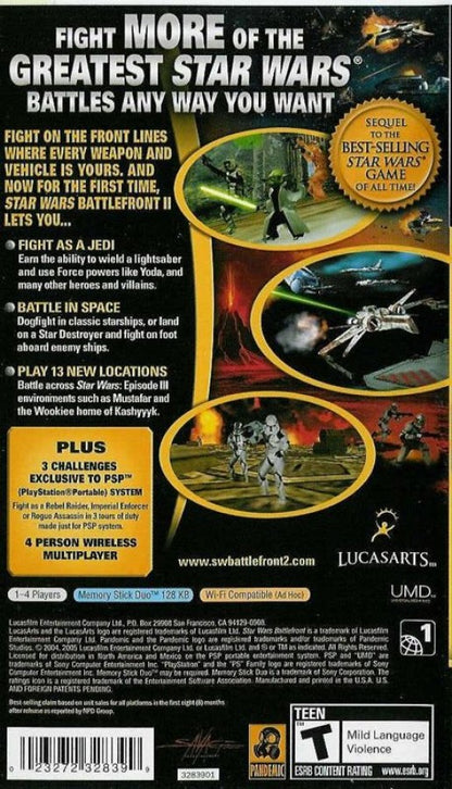 Star Wars II Battlefront [Greatest Hits] game back cover for PlayStation Portable (PSP) video game. 