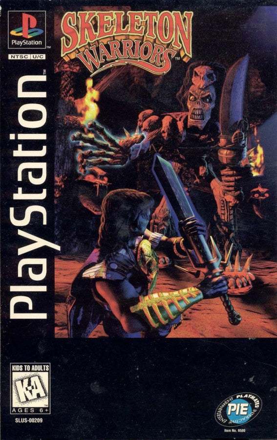 Skeleton Warriors PS1 PlayStation 1 action platformer hack and slash dark fantasy skeleton combat retro video game cover art long box edition