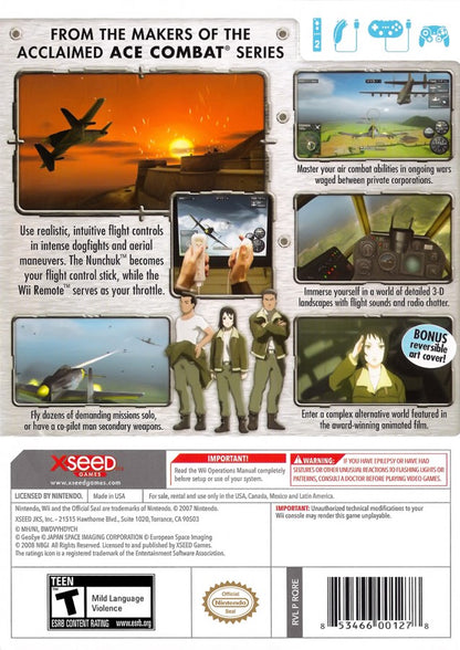 The Sky Crawlers Innocent Aces Nintendo Wii for flight combat video game fans featuring immersive aerial dogfights motion controls military aircraft missions cinematic storytelling arcade style flying intense air battles anime inspired world challenging campaign collectible gaming appeal back cover art