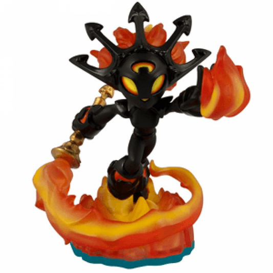 Smolderdash Skylanders Swap Force figure, fire element phoenix warrior with flaming wings, glowing hair and sleek body, posed in fast attack stance, detailed collectible toy on portal base from Skylanders Swap Force series