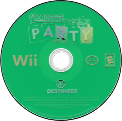 WordJong Party Wii inspired design featuring word puzzle and tile matching gameplay aesthetic casual family friendly challenges strategic vocabulary building colorful party game atmosphere relaxing brain training entertainment nostalgic Nintendo Wii presentation disc