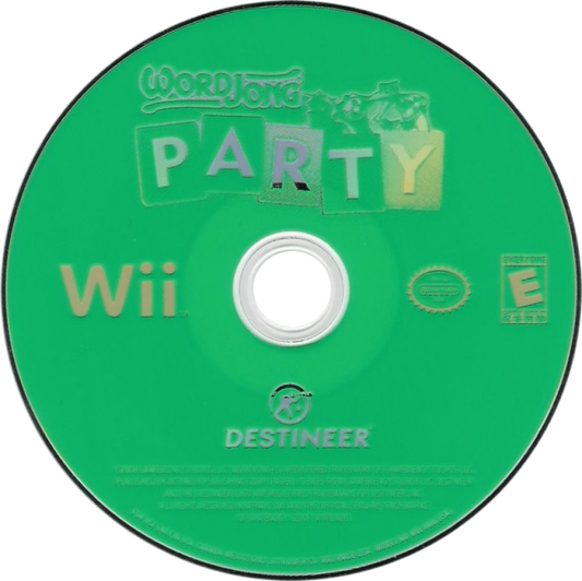 WordJong Party Wii inspired design featuring word puzzle and tile matching gameplay aesthetic casual family friendly challenges strategic vocabulary building colorful party game atmosphere relaxing brain training entertainment nostalgic Nintendo Wii presentation disc