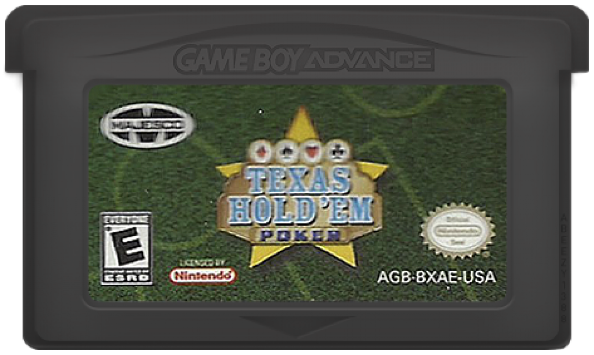 Texas Hold ’Em Poker Game Boy Advance GBA video game, card game simulation, casino-style gameplay, handheld console title cartridge art