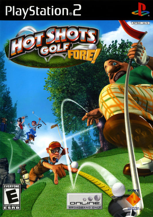 Hot Shots Golf Fore! for PlayStation 2 arcade golf sports game featuring colorful characters tournament mode multiplayer courses unlockable golfers fun casual gameplay front cover