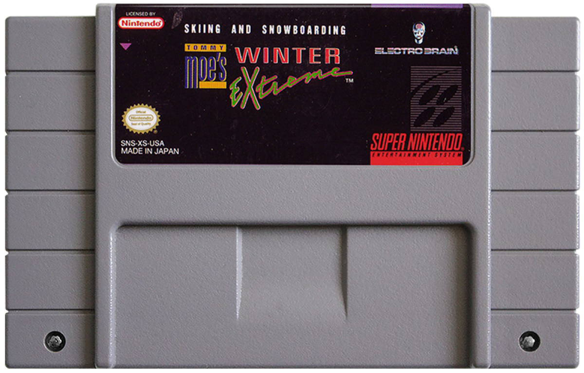 Skiing & Snowboarding Tommy Moe's Winter Extreme Super Nintendo Entertainment System SNES for winter sports video game fans featuring downhill skiing snowboarding freestyle events slalom giant slalom mountain courses high speed racing obstacles and classic Super Nintendo gameplay collectible retro gaming appeal game cartridge