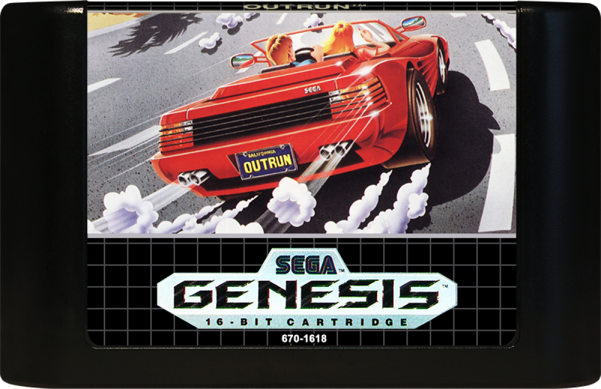 OutRun Sega Genesis video game, classic arcade racing, high-speed driving gameplay, retro Sega console title cartridge
