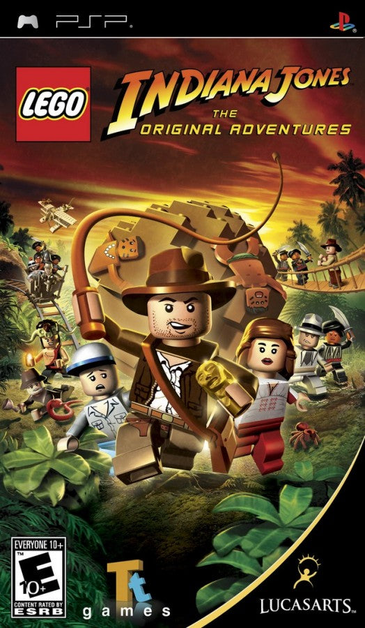 LEGO Indiana Jones The Original Adventures PlayStation Portable box art displaying the adventurous Lego minifigure and action scenes front cover
