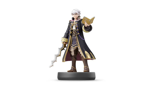 Robin Super Smash Bros series amiibo figure Fire Emblem tactician with Levin Sword and Nosferatu tome included training compatible loose figure good condition for Fire Emblem Fates extra content Breath of the Wild treasure drops and Smash Bros training compatibility plus other supported Nintendo software