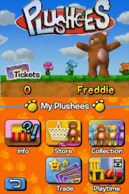 Plushees Nintendo DS video game, virtual plush toy collection and care gameplay, cute casual simulation, handheld console title gameplay screenshot