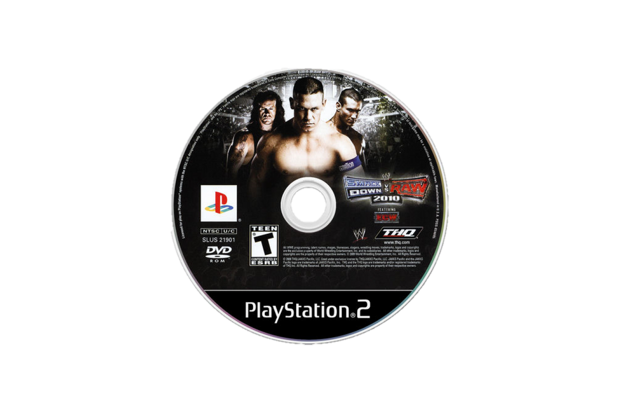 WWE SmackDown vs Raw 2010 PlayStation 2 PS2 video game featuring professional wrestling gameplay WWE superstars signature moves championship matches wrestling rivalries Road to WrestleMania story mode create a superstar character customization career challenges multiplayer matches and classic PlayStation 2 sports entertainment action retro video game collection collectible gaming appeal disc