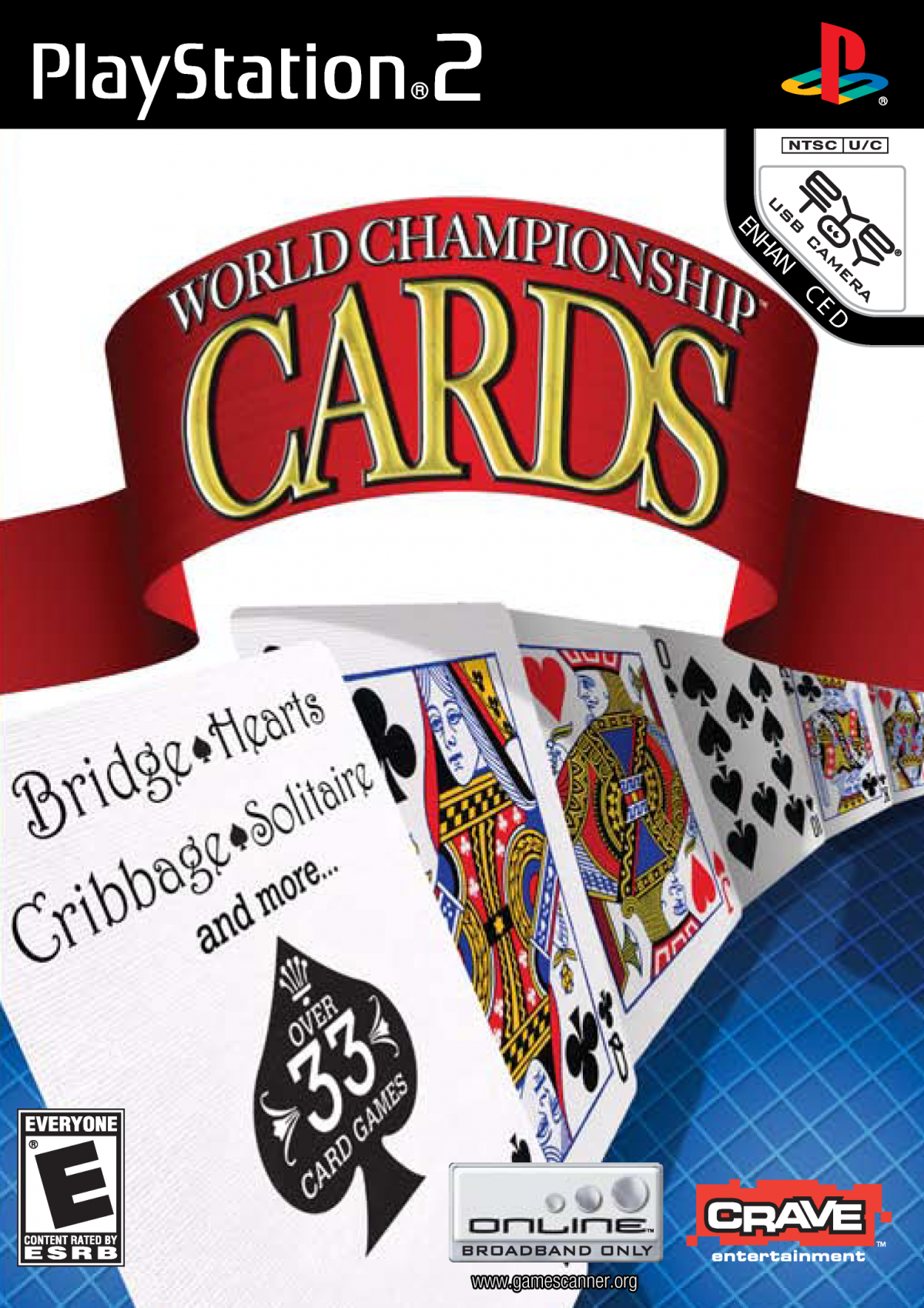 World Championship Cards PlayStation 2 card game compilation featuring classic games poker solitaire bridge hearts spades euchre cribbage multiplayer modes Casino Magic license front cover
