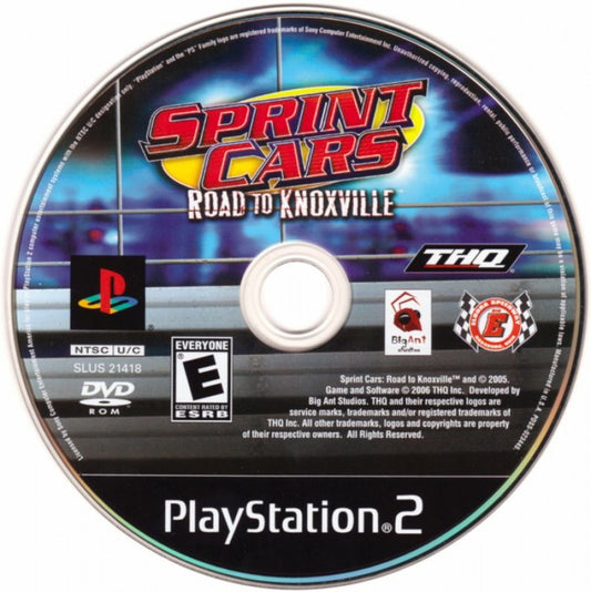 Sprint Cars: Road to Knoxville – PlayStation 2 (PS2) video game disc, dirt track racing.
