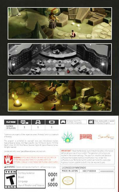 Death's Door Nintendo Switch game featuring action-adventure combat and dark fantasy exploration gameplay back cover