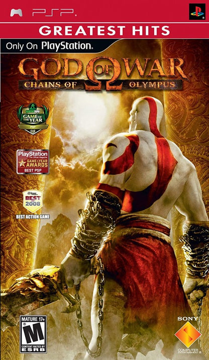 God of War Chains of Olympus Greatest Hits game cover art for PlayStation Portable video game. 