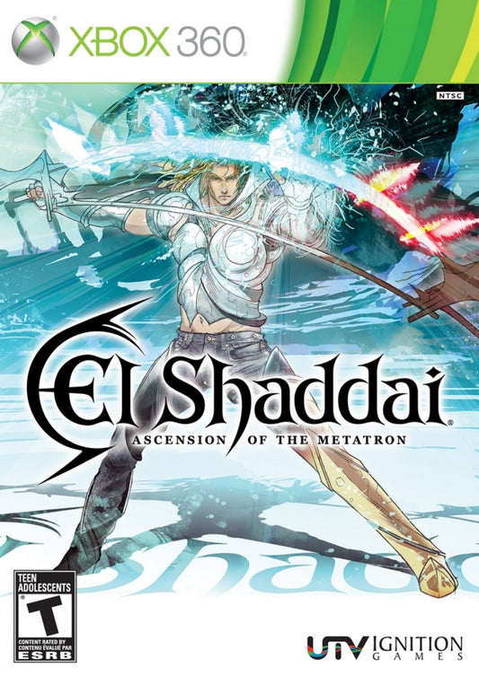 El Shaddai Ascension of the Metatron game featuring action platforming gameplay with stylized visuals inspired by religious themes fast paced combat weapon switching and a narrative following Enoch on a celestial mission to recover fallen angels front cover 