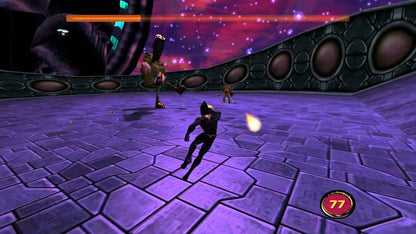 MDK 2 Armageddon PS2 Sony PlayStation 2 action shooter platformer sci fi third person combat quirky humor multiple playable characters sniper gameplay puzzle solving alien invasion story BioWare fast paced action retro gaming PlayStation 2 software video game title gameplay
