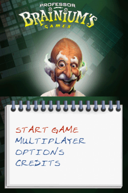 Professor Brainium's Games start screen for Nintendo DS (DS) educational puzzle mini-game collection video game