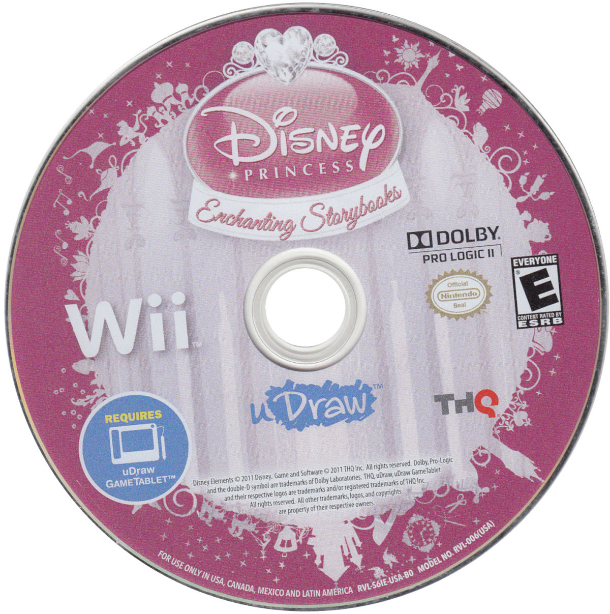 uDraw: Disney Princess: Enchanting Storybooks disc art for Nintendo Wii (Wii) featuring interactive art and storytelling with Disney Princess adventures.