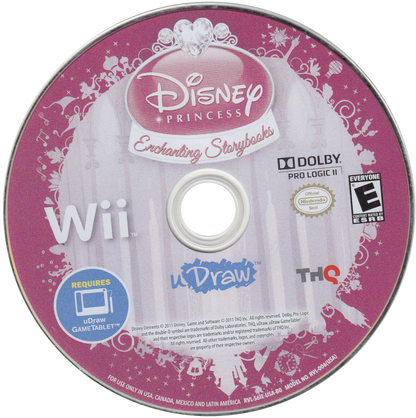 uDraw: Disney Princess: Enchanting Storybooks disc art for Nintendo Wii (Wii) featuring interactive art and storytelling with Disney Princess adventures.