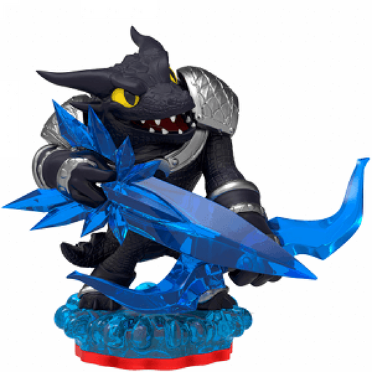 Dark Snap Shot Skylanders Trap Team figure, water element crocodile archer with dark color scheme, wielding bow in attack pose, shadow-themed Trap Master character, detailed collectible toy on portal base from Skylanders Trap Team series