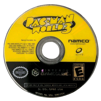 Pac Man World 3 GameCube Nintendo GameCube 3D platformer adventure game Pac Man action platforming puzzle solving ghost enemies arcade inspired gameplay Namco retro gaming GameCube software video game title disc