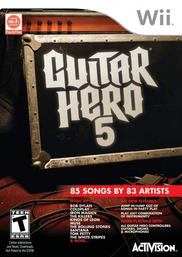 Guitar Hero 5 cover art for Nintendo Wii (Wii) music video game.