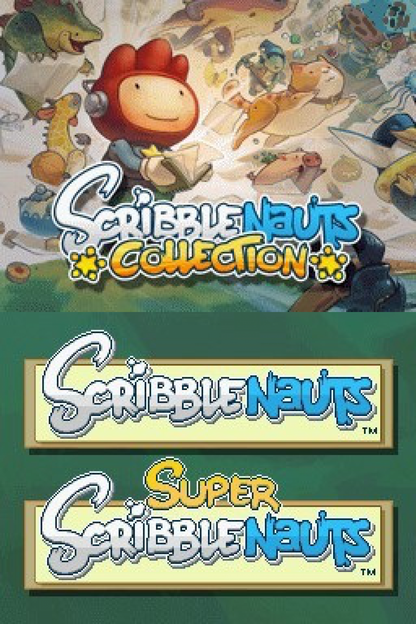 Scribblenauts Collection Nintendo DS puzzle action game word based gameplay summon objects Maxwell adventure creative problem solving open ended puzzles 5th Cell WB Games touch screen stylus controls Nintendo DS software video game title title screen 