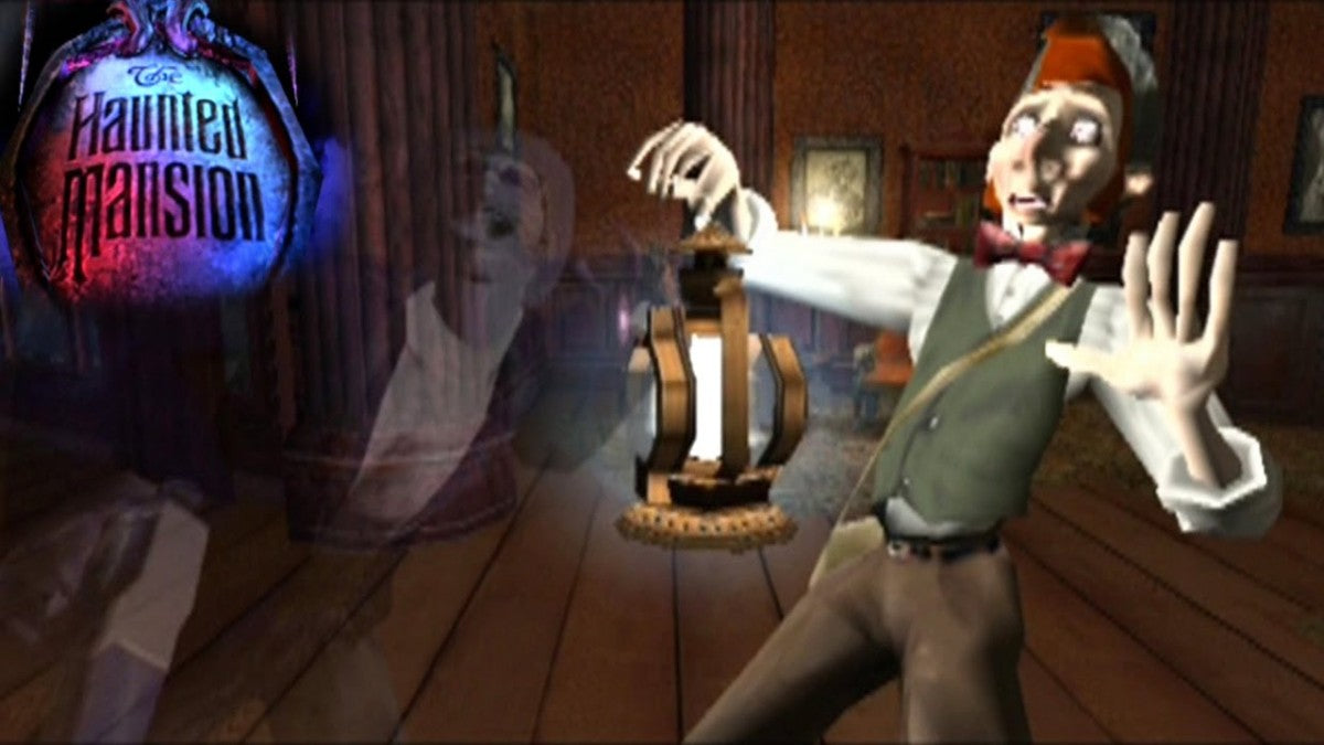 Disney's The Haunted Mansion PlayStation 2 PS2 for action adventure video game fans featuring spooky mansion exploration ghost hunting puzzle solving supernatural enemies atmospheric environments Disney inspired horror adventure mystical weapons cinematic gameplay collectible gaming appeal gameplay