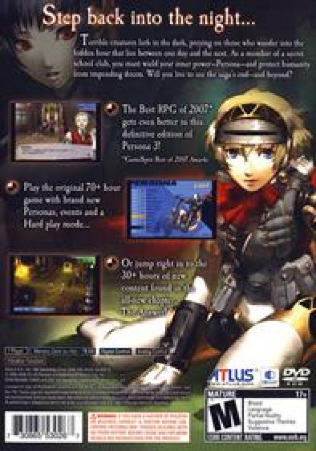 Shin Megami Tensei Persona 3 FES PlayStation 2 PS2 for role playing video game fans featuring turn based combat dungeon crawling social simulation character development Persona fusion deep storytelling anime inspired visuals expanded FES content Atlus JRPG adventure collectible gaming appeal back cover art 