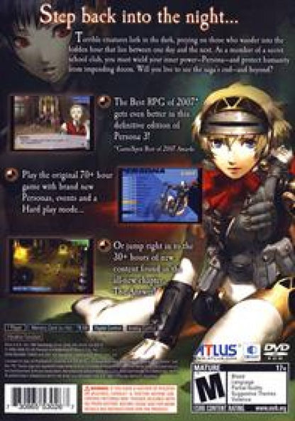 Shin Megami Tensei Persona 3 FES PlayStation 2 PS2 for role playing video game fans featuring turn based combat dungeon crawling social simulation character development Persona fusion deep storytelling anime inspired visuals expanded FES content Atlus JRPG adventure collectible gaming appeal back cover art 