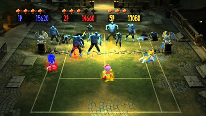 Sega Superstars Tennis and Xbox Live Arcade Xbox 360 inspired design featuring arcade sports and classic gaming collection aesthetic iconic Sega characters colorful tennis competition downloadable arcade favorites fast paced multiplayer action family friendly entertainment nostalgic HD era presentation gameplay